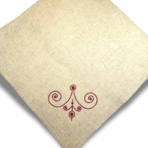 Cloth Napkins Set (4) Vintage Cotton Blend Cambria Weave Beige Red Embro… - Picture 3 of 6
